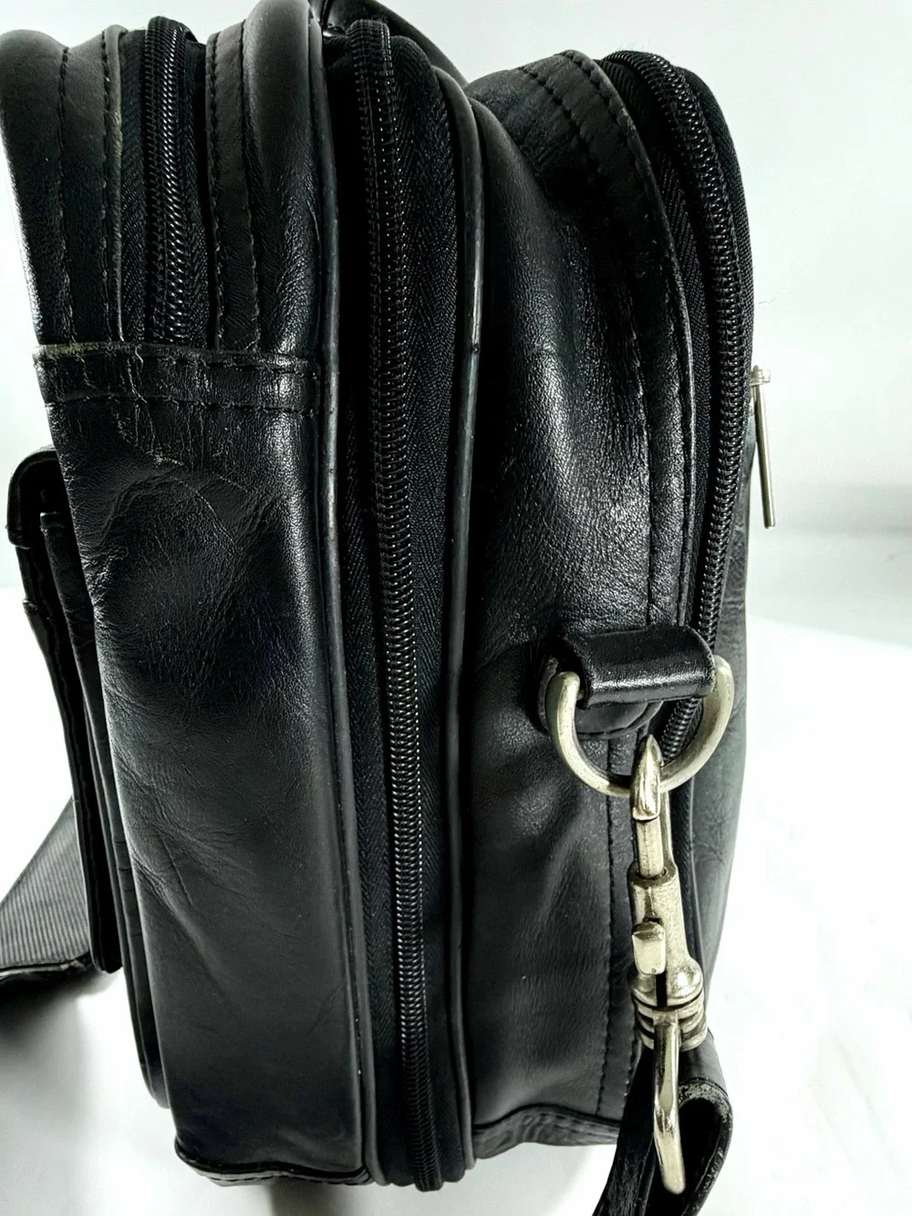 Heritage Black Leather Laptop Briefcase Messenger Bag Travel Organizer